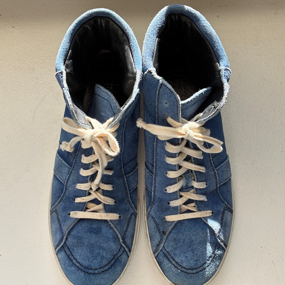 Saint Laurent Joe Distressed Blue Suede High-Top Sneakers - Picture 3 of 10